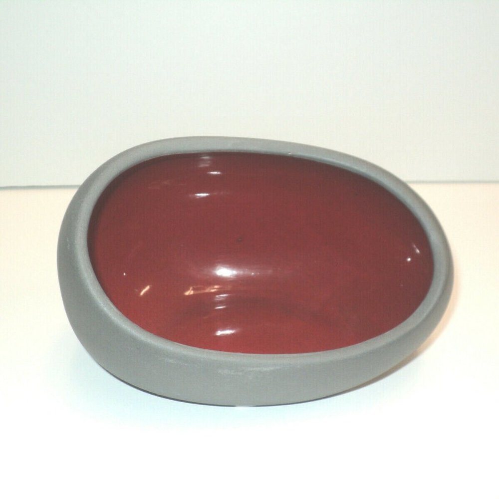 Tea Light Votive Holder 4.75" Ceramic Gray & Red Handmade in the Philippines NEW